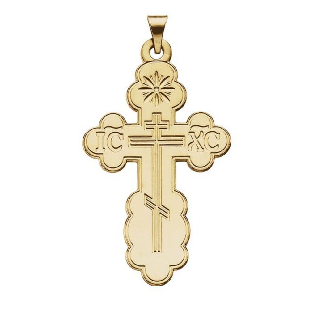 14k Yellow Gold Eastern Orthodox Cross Pendant, LG 21 x 35mm